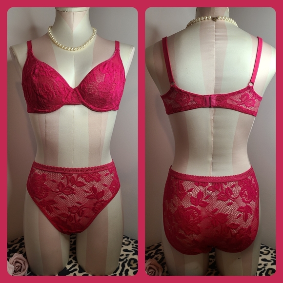 New Vtg Victoria's Secret Signature Lace Bra/ Panty Set 34C/sm - Picture 1 of 11